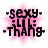 Pixelated text 'sexy lil' Thang' in black with pink splatter background, displayed across four showing animation frames