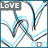 Pixelated icon with 'LOVE' text in gray rectangle, blue and gray abstract lines forming a stylized 'W' on white background.
