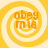 Four identical yellow spiral patterns with orange text 'obey mia' centered in each, arranged in a on a light background