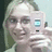 A four-quadrant image with a pixelated photo of a person holding a phone in the top-left, pink background sections containing text and symbols.