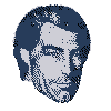 Four pixelated blue-and-white head portraits arranged in a on light gray background, each showing distinct facial angles and expressions