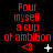 Red text on black background reads "Pour myself a cup of ambibion" with changing symbols below each phrase.