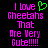 Pixelated text reads 'I love Cheetahs That Are Very Cute!!!!!' with a green heart symbol replacing the 'o' in 'love' on the left side of the image.