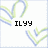 Pixelated heart-shaped patterns in blue and green on white background with text labels 'ILyy' and 'jeremy', a black rectangle, and gray area.