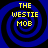 Four identical blue spiral patterns with yellow text reading THE WESTIE MOB arranged in a on black background