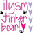 Pixelated pink text 'iL5M tinker bear' on white background with scattered black and purple heart shapes.