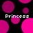 Black background with scattered pink and magenta circles; four instances of the word 'Princess' in white pixelated text.