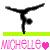 Pixelated black silhouette of a person performing a handstand on green ground with pink text below.