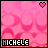 A static pixel art icon with a pink patterned background, heart symbol in top-right corner, and text "MICHELE" at bottom-left.