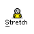 Pixelated yellow figure with white head performing stretching motion , labeled 'Stretch' beneath each frame on gray background