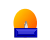 Four pixelated frames of an animated icon showing a blue base with an orange dome and gray center, with yellow triangles appearing around the dome in later frames.