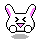 Pixel art bunny with pink inner ears and nose, two expressions shown in a on gray background