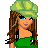 Pixel art contact sheet showing a female character in green attire with multiple views including full-body, torso, legs, and close-up headshot alongside a four-leaf clover logo with text.
