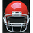 Red football helmet with white facemask on black background, paired with red text labels including "Football," "Is," and "LIFE" with #91 identifiers.