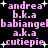 Pixelated pink text on black background with white sparkles, displaying repeated names and abbreviations in a