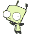 25 pixelated green cartoon characters with large white eyes and black limbs in various poses against a gray background