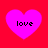 Four pink hearts on red background with 'love' text, each heart slightly different in size and position.