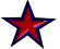 Two red and blue star-shaped icons with black outlines on a gray background, each displaying distinct pixel patterns.