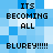 Pixelated text on a blue and white checkered background with alternating visible and blurred states.