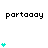 Pixelated cyan hearts animate above black text reading 'partaay' across three on a white background, with heart counts increasing then decreasing from left to right in each