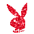 Four red pixelated bunny head icons arranged in a , each with distinct ear and body positions