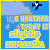 Blue background with yellow text reading "THE WEATHER TODAY IS slightly stormy" and a small dark blue airplane icon above the text, surrounded by white lightning bolts.