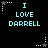 Pixelated cyan text "I LOVE DARRELL" on black background with white and gray star-shaped cursor icons in various positions.