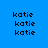 Blue background with repeated 'katie' text in black pixelated font, some highlighted in cyan