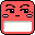 Pixelated red cartoon face with closed eyes and pink cheeks, displaying sequential text changes from empty to 'I', 'I❤', 'I❤G', 'I❤GO', '❤GO', 'GO', 'O', and back to empty.