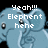 Pixelated blue elephant with large eyes and trunk, displayed in a four- with text overlays on black background