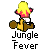 Pixelated character with yellow and red hair, white shorts, brown arms, and a yellow torso against gray background; text "Jungle Fever" below.