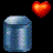 Pixelated blue cylindrical container with orange heart symbols above and inside it, pink text reading "YOU THREW MY HEART AWAY" on black background.