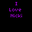 Purple pixelated text "I Love Nicki" arranged in four identical quadrants on a black background.