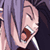 Pixelated anime-style character face with open mouth and hand near chin, purple background, static single-frame image.