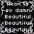 Black background with white pixelated text repeating 'Akon 15', 'so damn', and 'Beautiful' in a pattern, framed by jagged pink border