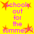 Yellow background with pink text reading 'schools out for the summer!!' surrounded by orange starbursts, arranged in a 4