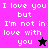 Pixelated text "I love you but I'm not in love with you" appears across four color backgrounds with star symbols, one black and one pink.