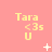 Yellow text 'Tara <3s U' on pink background with white pixelated symbols changing across frames.