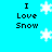 Pixelated blue background with black text 'I Love Snow' and white snowflakes in four quadrants, some snowflakes animated to fall or appear sequentially.