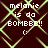 Pixelated text 'melanie is da BOMBBB!!' with a smiley face on a dark background with green diamond-shaped lines.