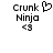 Pixelated text 'Crunk Ninja' with '<3' symbol, featuring a heart icon on the left side of the image.