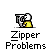 Animated contact sheet of a 4x3 grid showing sequential frames from an AIM buddy icon featuring a yellow stick figure with white head and black limbs interacting with a zipper, displaying various states including normal operation, zipper malfunction, and emergency text overlays.