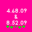 Pixelated text and symbols on a bright pink background with green plus signs changing position.