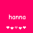 Pixelated text 'hanna' on bright pink background with two of white and pink heart symbols below