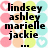 Pixelated text lists names on left and 'I love you girls <3' on right over pastel polka dots with heart shapes.