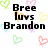 Pixelated text reads "Bree loves Brandon" surrounded by pastel heart shapes in green, pink, yellow, and blue on a white background.