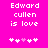 Pixelated text 'Edward cullen is love' on bright pink background with five heart symbols below, two versions differ in heart color sequence.