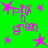 Green background with scattered pink stars and repeated 'pink n green' text in pixelated style.