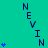 A turquoise background displays the word 'NEVIN' in dark blue letters arranged vertically, with small blue star-like symbols scattered around.