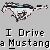 Pixelated image of a white horse and red car with text 'I Drive a Mustang' on gray background.